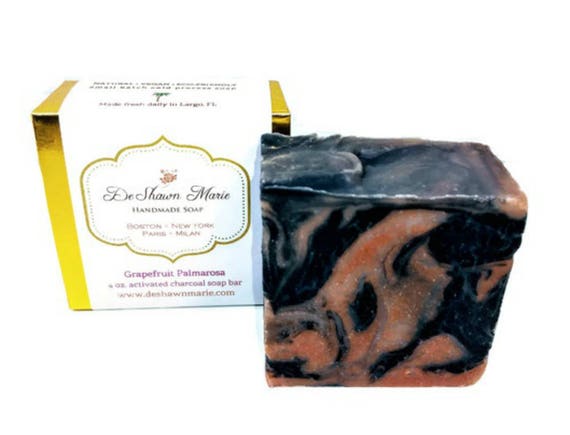 SOAP - Grapefruit Palmarosa Soap, Vegan Soap, Cold Process Soap, Natural Soap, Activated Charcoal Soap, Christmas Gift, Mother's Day Gift