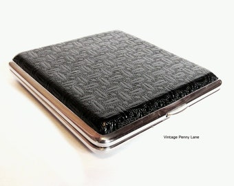 Cigarette Case, Patterned Black Faux Leather