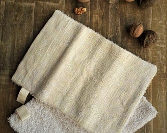 Natural organic terry hemp washcloth loofah massage glove exfoliating glove 9,5"x7"