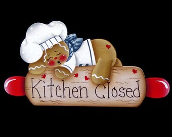 Ginger on Rolling Pin Ornament or Fridge Magnet, Handpainted Wood Gingerbread Refrigerator Magnet, Kitchen Closed, Hand Painted Ginger