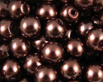 Set of 100 Pearl renaissance glass beads 4mm - chocolate brown