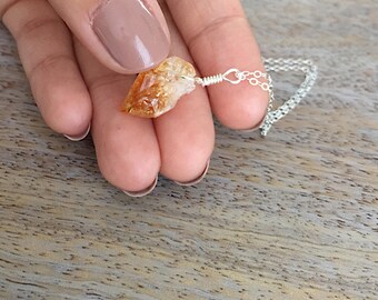 Citrine Necklace November Birthstone Jewelry Clothing Gift for Her valentines day for Women Necklace Gold Rough Citrine Pendant Raw Crystal