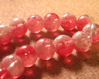 10 glass beads 12 mm speckled 2 translucent tones-red PE189 - 5