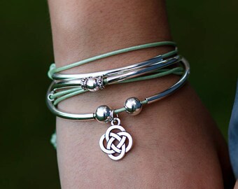 celtic knot leather cord triple wrap bracelet Irish bracelet Irish jewelry celtic knot bracelet celtic jewelry womens leather bracelet