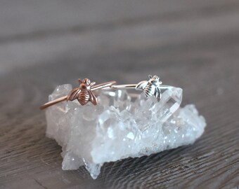 Bee ring, Tiny Bee Ring, Rose Gold bee ring, Silver rings, midi rings, silver midi rings, knuckle ring, honeybee ring, bee jewelry