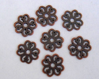 20pcs-Pendant, Charm Connector Flower Antique Copper 15mm.