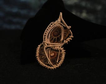 Sterling Silver Wire Wrapped Pendant Made with Two Ammonite Stones
