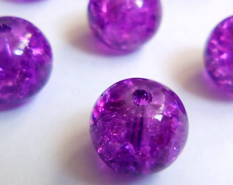 20 8mm purple Crackle glass beads