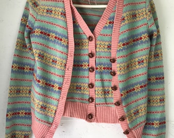 Vintage Betsey Johnson Alley Cat Intarsia Sweater Vest and Cardigan Set Petite