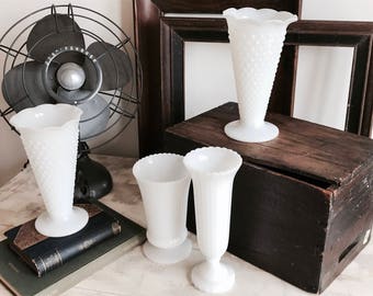 Pair of fluted Milk Glass Vases