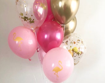 Flamingo Balloons Chrome Gold Pearl Pink Hot Pink Gold Confetti Latex Balloons Flamingo Party Beach Bachelorette Lets Flamingle Confetti