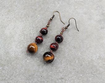 Tigers Eye Drop Earrings, Wire-Wrapped Gemstone Earrings, Handmade Boho Wire Earrings,