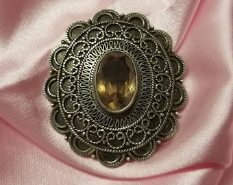 Vintage Silver Filigree Jerusalem Brooch Pendant