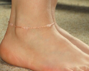 Rose gold rose quartz anklet, Rose quartz ankle bracelet, Ankle jewelry, Ankle bracelet UK, Gifts, Gemstone anklet