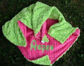 Baby Girl Blanket-Hot Pink Minky-Lime Minky Swirl-Personalized-Baby Girl-Toddler-Stroller-Crib Blanket
