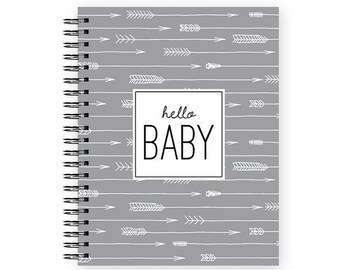 Hello Baby™ Baby Book, Baby Memory Book, GREY STRIPE, Personalized Baby Book, Baby Books, The