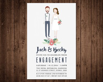 Engagement Invitation - Custom Illustrated Portrait
