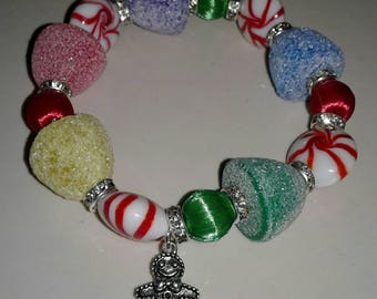 Christmas Gingerbread man peppermint gumdrop bracelet