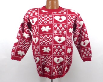 Ugly Christmas Sweater Vintage Snowflakes Tacky Holiday Party Kids's size L 14- 16
