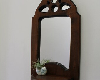 Vintage Decorative Mirrored Wooden Shelf Wall Art 1970s