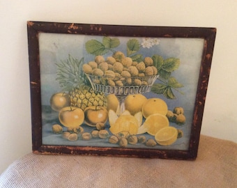 Vintage Fruit print Oranges Pineapple Apples Strawberries decoration wall art gift present collection collectible