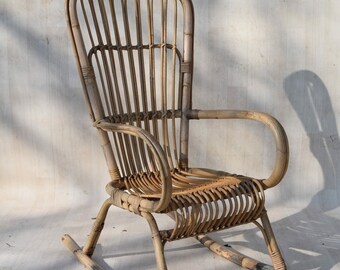Franco Albini Mid Century Rattan Bamboo Cane Rocking Chair 50s 60s