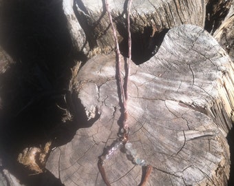 Reclaimed Copper Form with Flourite Chips on Silk Cord