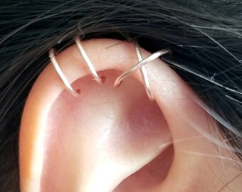 168)No Piercing SET Of 2 Ear Cuff For Upper Ear Cartilage,Fake Conch Earring,Sterling silver,14k Gold Filled