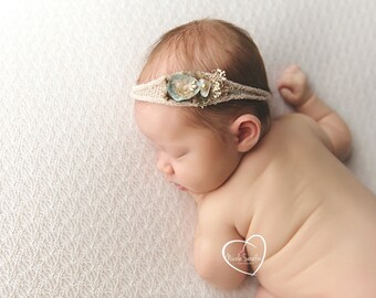 Newborn BABY HEADBAND, Newborn Girl Photo Prop, Jersey Tieback Headband, Newborn Baby Photography Props, Hair Accessory OPAL