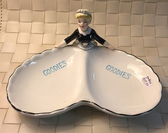 Vintage French Maid serving "Goodies" dish