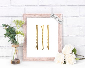 Bobby Pin Glam Decor Gold Foil Print - Hair Salon Decor - Hair Stylist Gift - Glam Wall Art - Beauty Salon Decor - Girls Room Decor