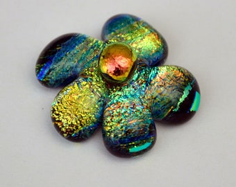 Dichroic Cabochon, Flower Cabochon, Handmade Glass Tile, Decorative Mosaic Tile, Jewelry Cab, Flower Mosaic Tile