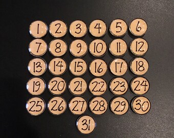 Farmhouse Decor Number Magnets, Rustic Calendar Magnets, Calendar Numbers, Kraft Glass Magnets, Magnetic Calendar Glass magnets