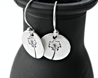 Hand Stamped Dandelion Earrings - Dandelion Earrings - Sterling Silver Dandelion Earrings - Dandelion Drop Earrings