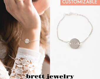 SILVER - Personalized Gift Bracelet Charm Engraved Silver for women Personalized Initial Bracelet Letter Gift For Her Bridesmaid Graduation