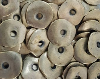 15mm Antique Brass Mykonos Greek Cornflake Beads - 10 Beads