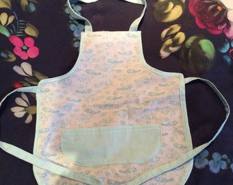 Child's Pastel Blue and White Bird Print Apron