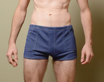 mens vintage bathing suit 70s swimsuit speedo trunks denim jean look 1970 surf speedo trunk M/L 36 Alexander's
