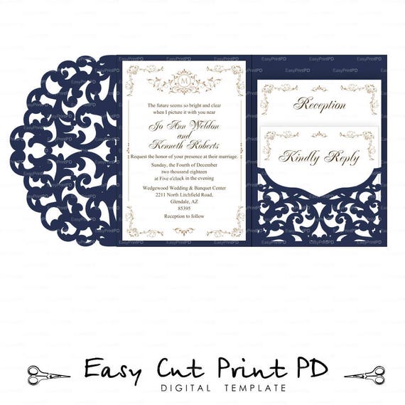 Set of Tri Fold pocket envelope 5x7 Wedding Invitation SVG DXF