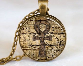 A beautiful necklace with a glass cabochon 25 mm Ankh cross