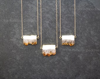 Gold Citrine Necklace / Satellite Chain / Raw Citrine Necklace / Gold Citrine Crystal Necklace / Gold Citrine Jewelry