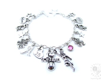 Softball Charm Bracelet, Softball Gifts, Softball Bracelet, Softball Jewelry, Softball Team Gift, Girls Softball Gift