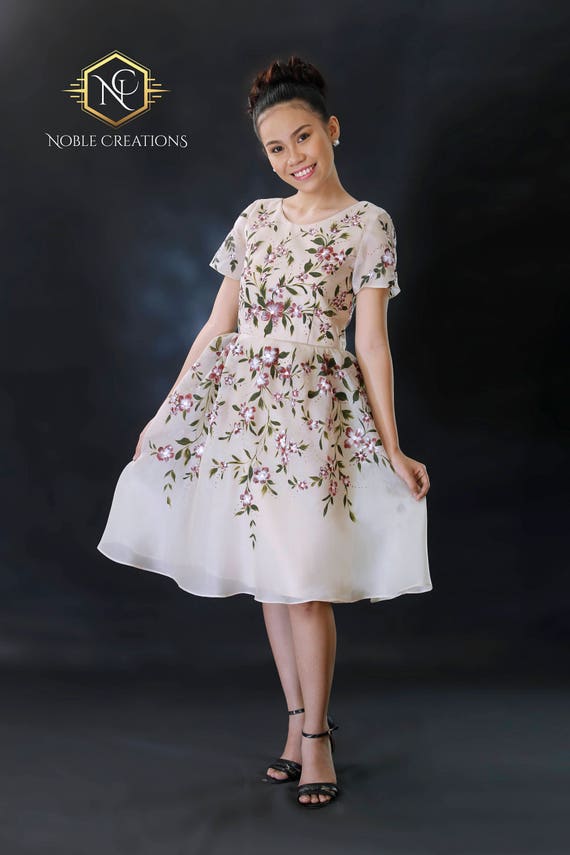 FILIPINIANA Dress Hand Painted Jusi BARONG TAGALOG Philippine