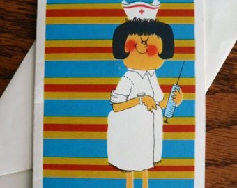vintage cards ... NURSES with NEEDLES .Spider fun Get WELL retro Card w envelope ...