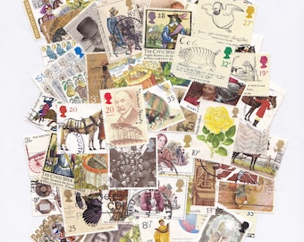 Brown, Gold and Yellow Colour-themed Used Old Postage Stamps; scrapbook, paper ephemera, craft supplies, collage, decoupage, autumn, rustic