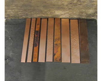 RECYCLED VARIETY Textured/Hammered/Matte Copper Cuff Blanks, 9 Blanks, 1/2"-1" Wide 17-14 Gauge 6 Inches Long