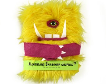 Nightmare Snatcher children's monster journal, yellow pink fuzzy monster book Trognuf