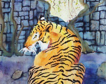 Jungle Tiger Original Watercolor Painting