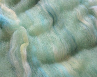 2.3oz. Alpaca Handcrafted Carded Batt - Hand Dyed Alpaca - Emerald Green - Blended w/Hand Dyed Merino Top - Greens & Turquoise w/Firestar