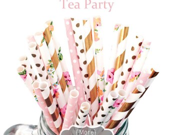 STRAWS Flower, Light Pink, Gold, Paper Straws, Party Supplies, Tea Party, Garden Party, Birthday, Baby Shower, Bridal, Wedding, Baby